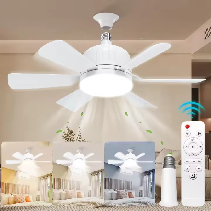 Ventilador de techo con control remoto Luz y Control: ventilador de Techo de 18 pulgadas con Luces y control remoto Ideal para dormitorio, Cocina, interior Tienda. (con base) - 1