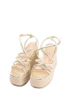Lyla Wang Sandalias doradas mujer con tiras y plataforma de esparto - details 1