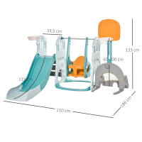 HOMCOM 5 en 1 Tobogán y Columpio para Niños +18 Meses con 2 Canastas de Baloncesto Portería Fútbol con Asiento Ajustable Parque Infantil Interior y Exterior 210x186x133 cm Multicolor - details 2