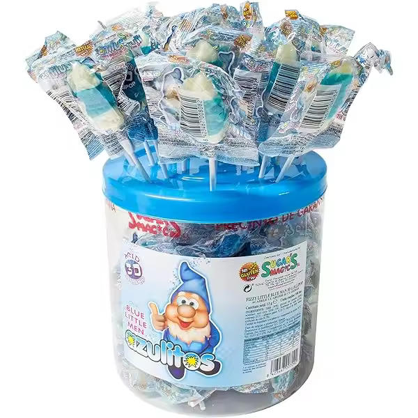 Sugar Magic - Caramelos con Palo Sabor Pitufo - 100 Unidades Sin Gluten - 1