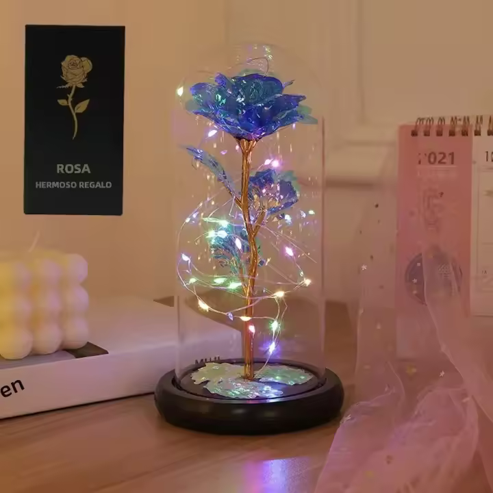 Regalo De San Valentín Para Novia Rosa Etérea Con Luz LED Flor De Foil Cubierta De Vidrio Favoritos De Boda Para Madre Damas De Honor - 1