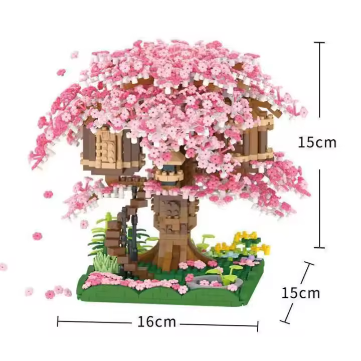 Juguete Educativo Para Niños Casa En Un Árbol De Cerezo Miniatura Bloques De Construcción Micro De Alta Calidad Con Flor De Cerezo Para Juego De Construcción - 1