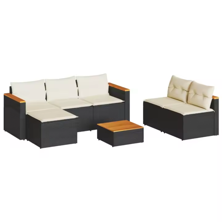 vidaXL Set sofás jardín y cojines 5 pzas ratán sintético acacia negro - 1