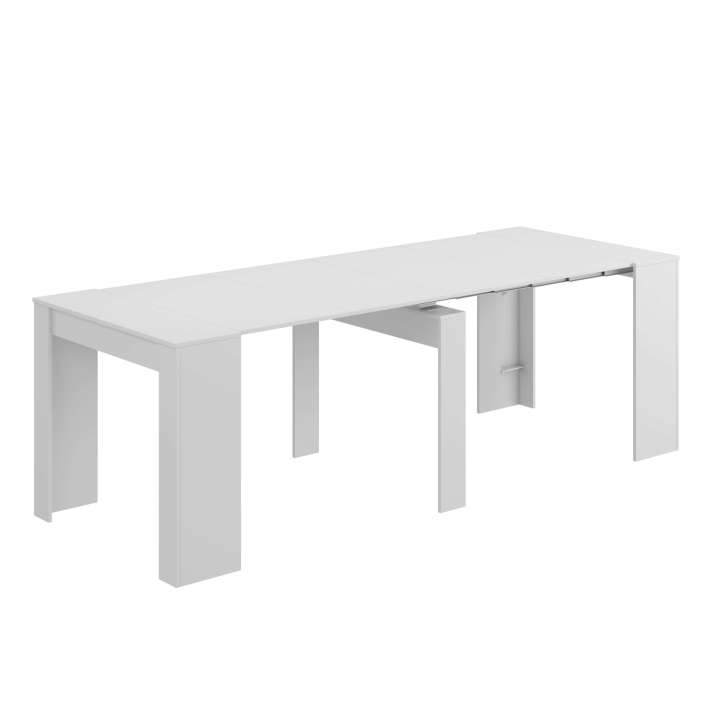 Mesa Consola Extensible Train Multiestancia Estilo Contemporáneo en Color Blanco, Cemento o Roble Canadian con 5 Posiciones 51-237x90 cm