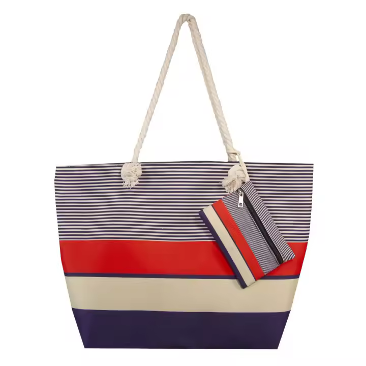 SUN & SURF Bolsa Playa Gran Capacidad con Cremallera 60x40x20cm y monedero a conjunto. Capazo Playa Verano. Asas Cuerda de Hombro. Bolsillos Interiores Cremallera - 1