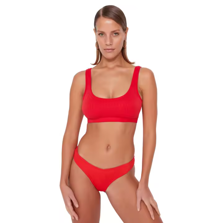Trendyol Red Bralet Textured Bikini Top Tbess23Bu00433 - 1