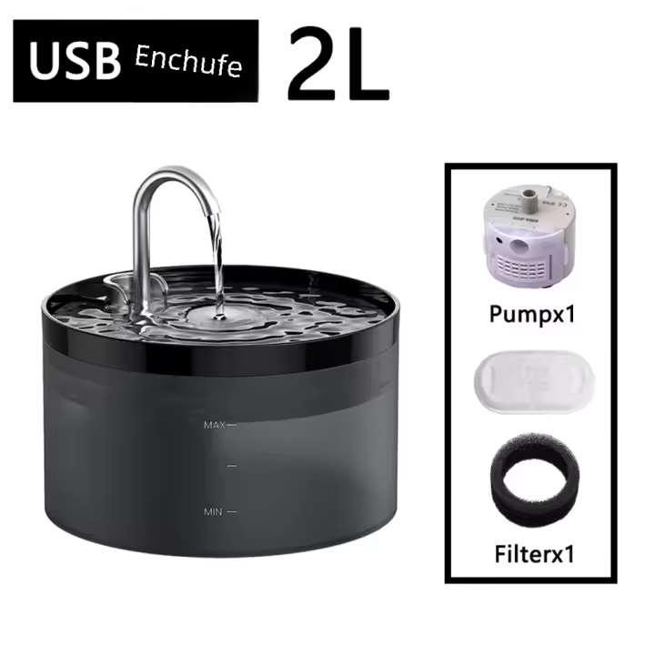 Fuente de beber con filtro automático para gatos y perros, grifo de acero inoxidable con Sensor, bomba de agua silenciosa - 1
