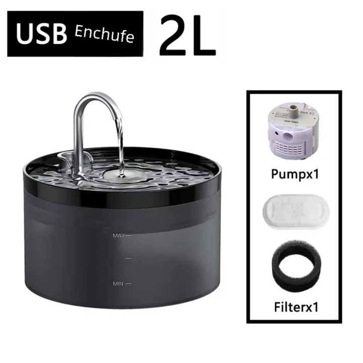 Fuente de beber con filtro automático para gatos y perros, grifo de acero inoxidable con Sensor, bomba de agua silenciosa - 1