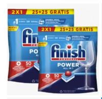 Finish Power All in 1 - Pack de 5 Paquetes De 25+25 (250) Pastillas o Pack De 2 Paquetes De 25+25 (100) Pastillas para lavavajillas sin fosfatos, con potente Powerball para eliminar las manchas de grasa más difíciles. - details 1