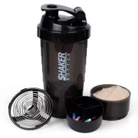 Botella De Proteína Con Agitador De 3 Capas Botella De Agua Con Mezclador Para Ejercicio Y Construcción Corporal Plástico - details 0