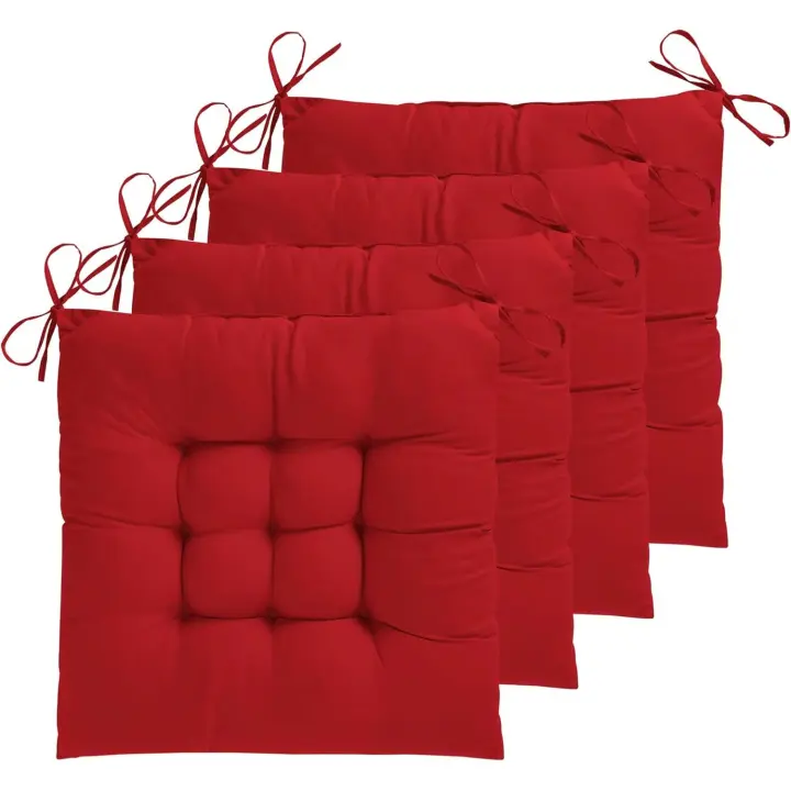 Paquete de 4 cojines para sillas de comedor de 17 x 17 pulgadas, cojines de asiento para sillas de cocina suaves, cómodos, cojines cuadrados para sillas con lazos (Rojo) - 1