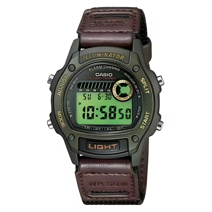 Reloj deportivo hombre Casio W94HF-3A hora doble correa cuero tela luz - 1