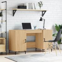vidaXL Escritorio madera de ingeniería 140x50x75 cm en color Roble Sonoma/Blanco/Blanco brillante | estructura resistente ideal para salón dormitorio o estudio - details 0