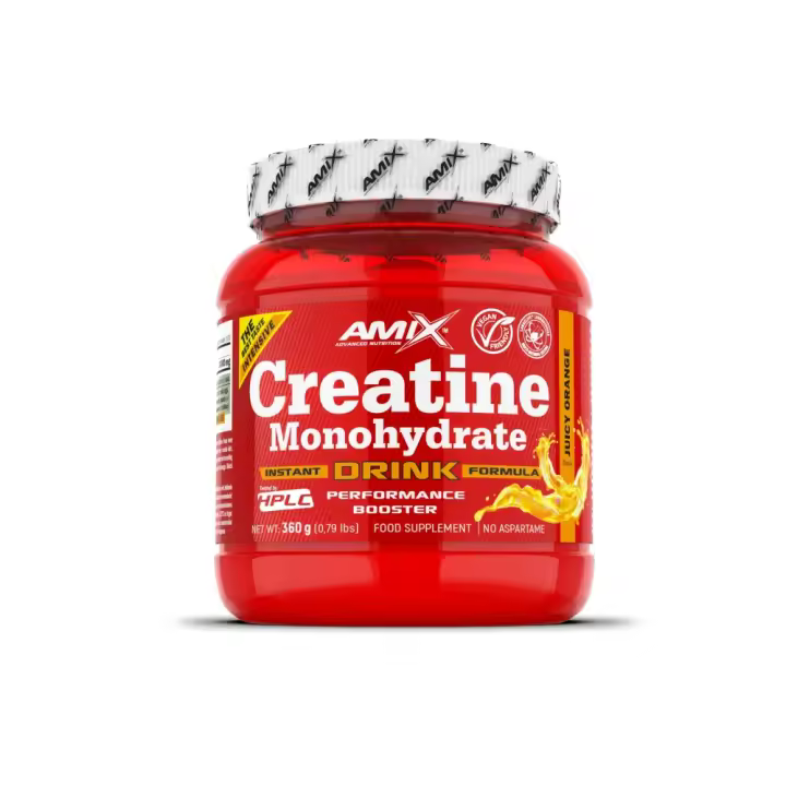 Creatine Monohydrate Drink 360g  Suplemento en polvo con creatina monohidrato pura  Cada porción (3,6g) aporta 3.000 mg de creatina  Mejora el rendimiento físico en ejercicios de alta intensidad y corta duración  Amix Nutrition - 1