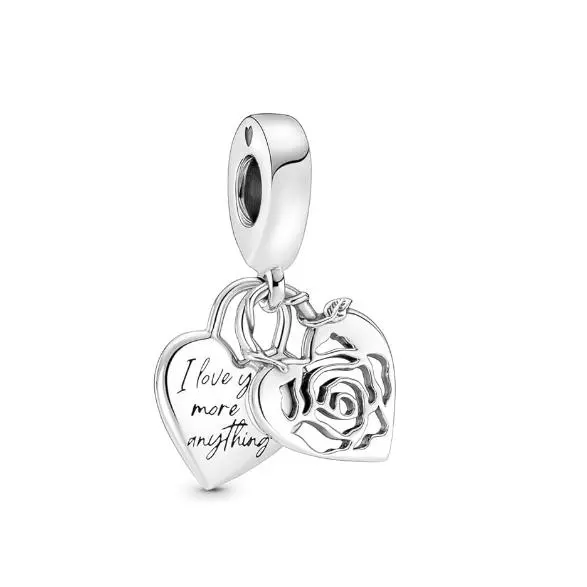 Pandora Moments - Colgante doble de plata de ley con corazón de rosa，Viene con un embalaje de caja de regalo completo. - 1