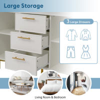 Cómoda Con 2 Puertas Y 3 Cajones, Cómoda con Puertas Blancias, Estantes Ajustables para Sala de estar Dormitorio, Blanco H75/W120/D40 cm - details 3