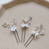 Peinado De Novia Con Three-piece U-shaped Pearl Flower Hairpin Accesorios De Moda Para Mujer Aleación De Aluminio Joyería De Boda - details 13