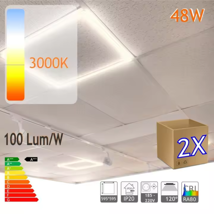 Jandei - Pack 2x Marco Luminoso Led 48W, Panel Falso Techo 60x60. A elegir entre Luz Blanca Fría, Natural, Cálida o Tricolor. - 1