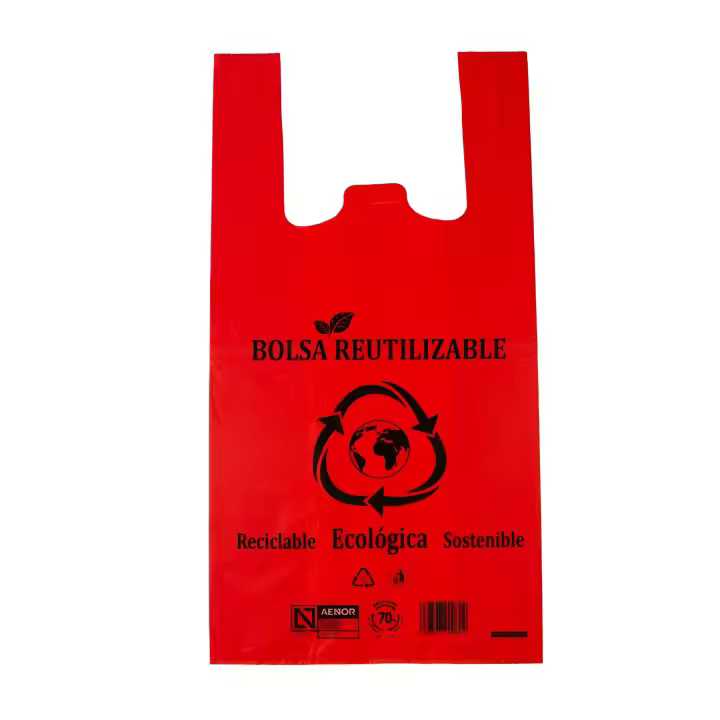 Bolsas Plastico ROJAS 70% Reciclado | 1 Paquete 100uds 42x53cm | Resistentes | Bolsas Plastico Asas | Galga 200 - 1