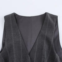 New Women's Wide Pleated Short Dress V-Neck Sleeveless Vest Stripe Mini Dress Fashion Office Clothes Junior Size A-Line Silhouette - details 2