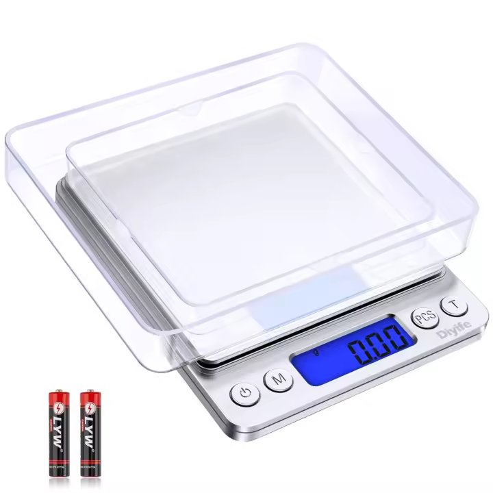 Báscula de precisión [0,01 g/500 g] Báscula de cocina digital Diyife, báscula de precisión de 0,01 g, báscula de cocina electrónica con pantalla LCD, báscula para hornear y cocinar (batería no incluida) - 1