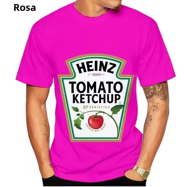 Camiseta De Tomate Heinz Moda Verano Para Hombres Y Mujeres Estilo Casual Hip-Hop Cuello Redondo Manga Corta Top Transversal - 1