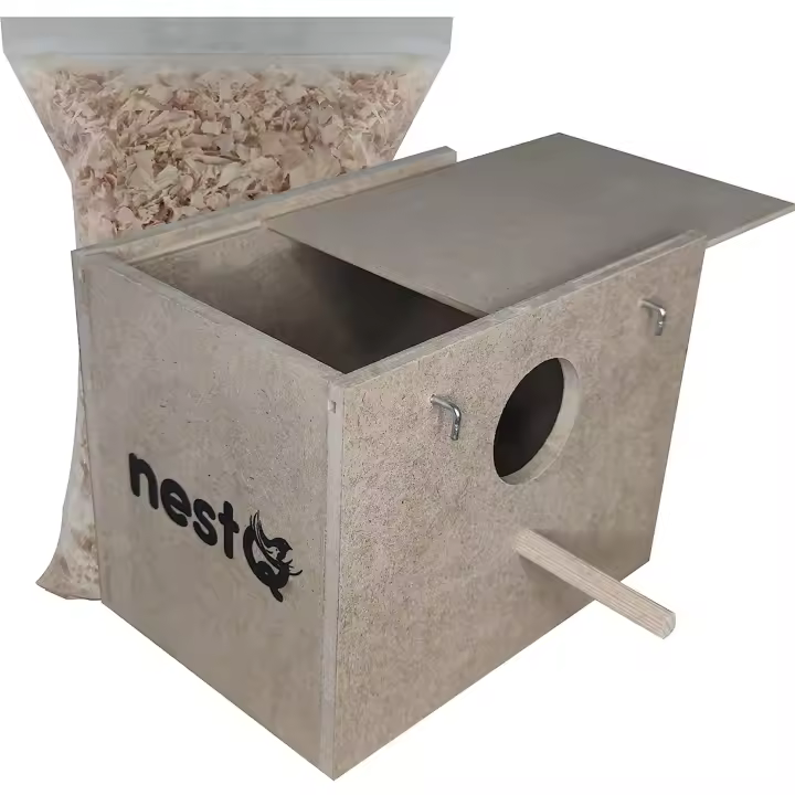 nestQ Nido para Periquitos con Viruta para la Cama, Casita de Cría de Madera para Pájaros, con Enganches para la Jaulas de Aves, 19cm x 15cm x 13,5cm - 1
