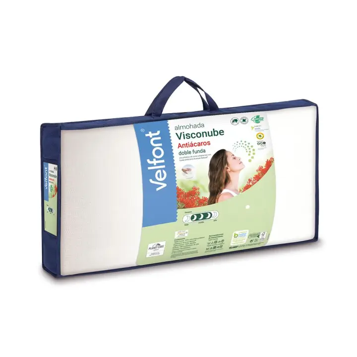 Almohada de Visco Nube Antiácaros  tejido funda 100% microfibra Antiácaros  Velfont - 1