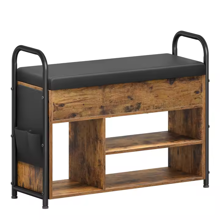 VASAGLE Banco Zapatero, Zapatero, Mueble de Entrada, Almacenamiento Interior Bajo la Tapa, Bolsillos de PU, Cómodas Asas, para Entrada, Salón, Dormitorio, Marrón Rústico y Negro Tinta/Blanco Nube y Beige Capuchino - 1