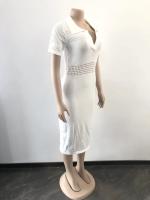 Vestido Midi Bodycon De Mujer Con Cuello En V Y Manga Corta Tejido En Knit Para Fiesta Y Calle Moda 2024 Vestido De Noche - details 18