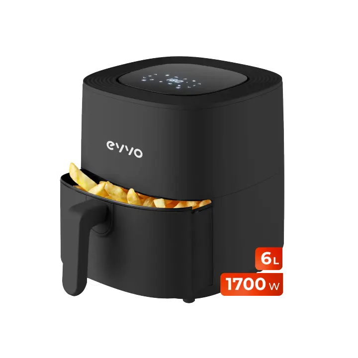 EVVO Freidora de aire sin aceite de 6L, 1700W, Antiadherente,Tecnología Dual, Hornea, Descongela,  Apagado Automático - 1
