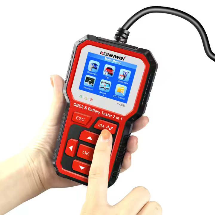 KONNWEI KW681 Herramienta De Prueba De Batería De Coche Y Motocicleta Y Escáner De Diagnóstico OBDII 2 En 1 - 1