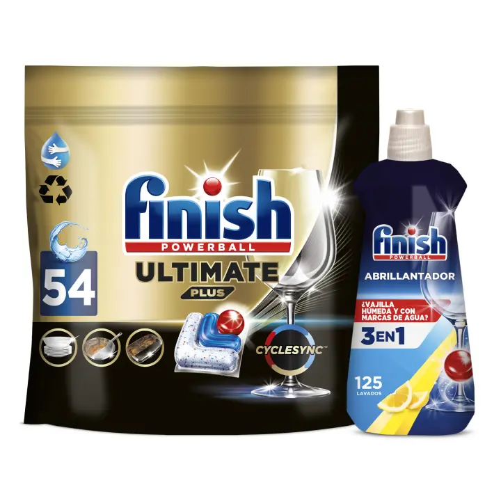 Finish Ultimate Plus 54 pastillas + Abrillantador Limón 500ml - 1