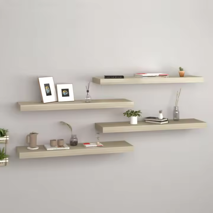 Estantes flotantes pared 4 uds color roble MDF 80x23,5x3,8cm - 1
