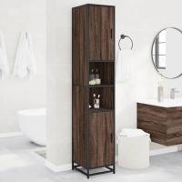 vidaXL Armario baño madera ingeniería y metal 35x37,5x188,5 cm en color Negro/Roble ahumado/Gris sonoma y más | almacenamiento funcional diseño moderno para baño dormitorio sala - details 4