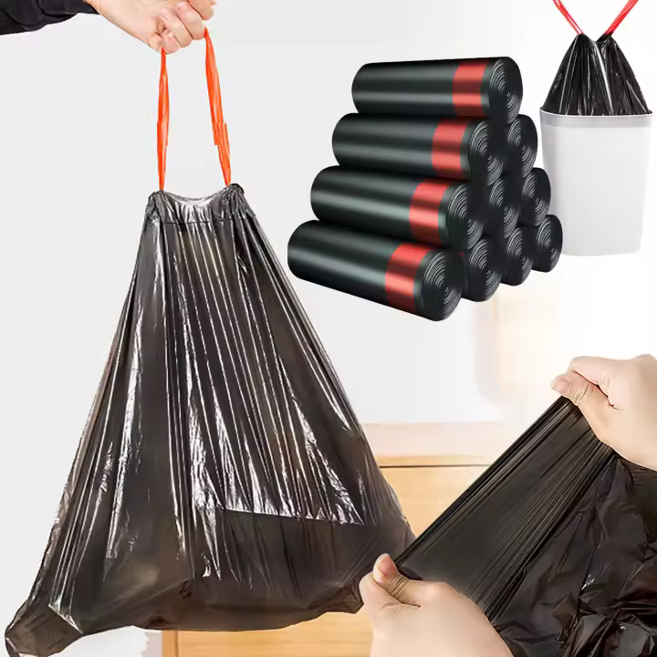Bolsa De Basura De Plástico Mediana Y Grande Con Cordón Cerrado 3 Rolls Aumentados Bolsas De Basura Portátiles Para El Hogar - 1