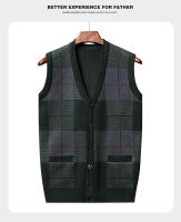 Suéter De Casual Para Hombre Chaqueta Sin Mangas Gruesa Para Otoño E Invierno Cardigan Con Estampado Rayado Cuello En V - details 17