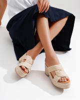 Sandalias Esparto Mujer Plataforma y con tacón, Espadrilles mujer, sandalias con decoración redonda de yute - details 2