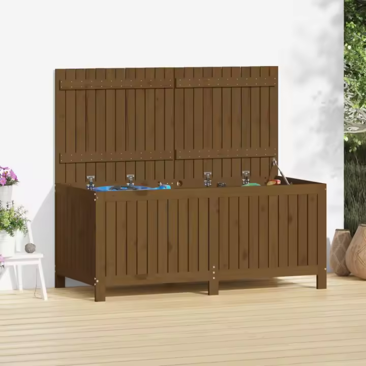 vidaXL Caja de almacenaje jardín madera 147x68x64 cm en color Pino marrón miel/Pino gris/Pino natural - 1