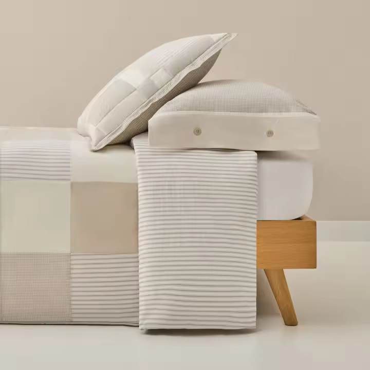TEXTURA Funda nórdica algodón patchwork Gropat color gris piedra100% Algodón, Patchwork, Estampado, Disponible en: cama 80-90cm/cama 135-140cm/cama 150-160cm/cama 180-200cm - 1