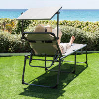 Aktive - Tumbona de playa plegable, color gris, 193x67x48/96 cm, altura XL, peso máximo 100 kg, reclinable 5 posiciones, cojín acolchado, toldo ajustable, topes antivuelco, aluminio y textileno, fácil transporte con asa - details 2