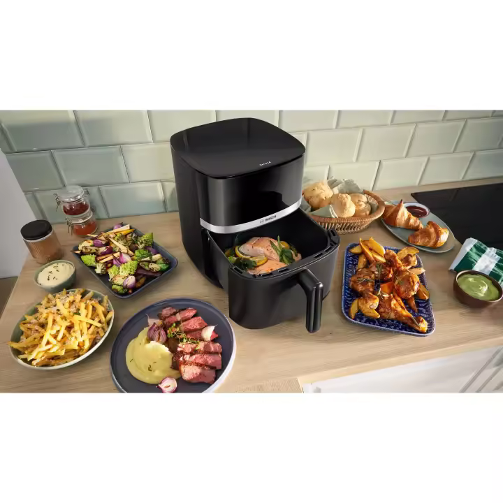 Bosch - Freidora de aire MAF462B0 de 6 L y 2050 W, diseño negro compacto para cocina familiar con circulación eficiente de aire caliente - 1