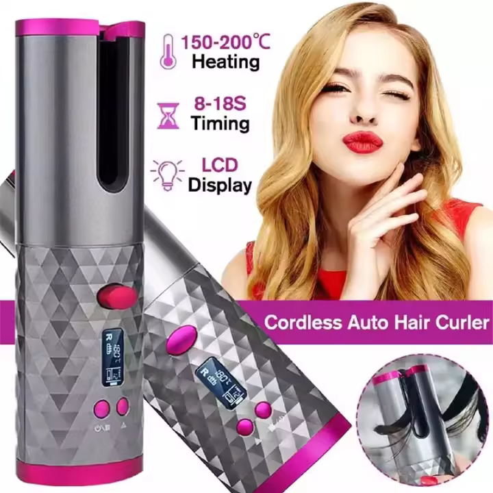 Rizador de pelo automático inalámbrico,rizador de pelo automático portátil, varilla rizadora de calentamiento rápido profesional recargable por USB con temperatura ajustable,para peinar el cabello - 1