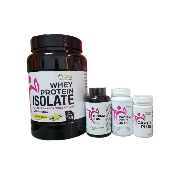 Pack Whey Protein Isolate + Captoplus + Cabello Piel y Uñas + Thermoplus - Enforma - 1