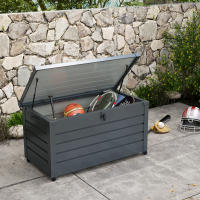 Outsunny Baúl de Exterior 311 L Arcón de Almacenaje de Acero Galvanizado con 4 Ruedas 2 Asas y 1 Cerradura con Llave para Jardín Patio 120x62x66 cm Gris Oscuro - details 1