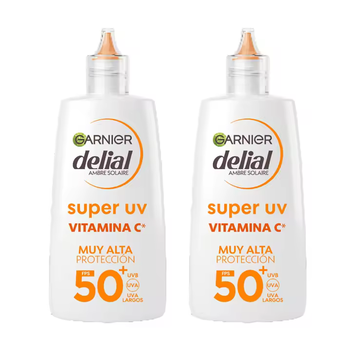 GARNIER | Delial SUPER UV Vitamina C FPS50+ Crema Fluida Diaria Anti-Manchas oscuras, 2x40ml - 1
