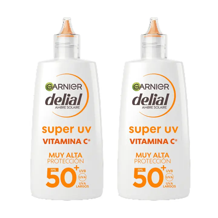 GARNIER | Delial SUPER UV Vitamina C FPS50+ Crema Fluida Diaria Anti-Manchas oscuras, 2x40ml - 1