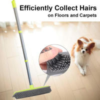 Copa De Broom De Goma Con Mango Largo Telescopio Ajustable 56-120cm Cepillo De Limpieza Para El Hogar Eliminador De Pelo De Mascotas - details 10