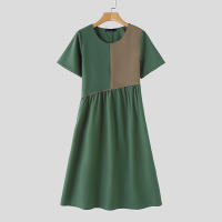 ZANZEA Vestido Midi De Manga Corta Para Mujer Estilo Retro Patchwork Largo Cuello En V Vestido Casual De Verano Sin Ajuste - details 5