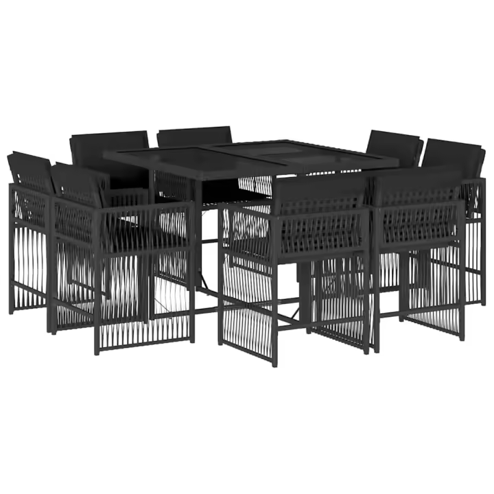 vidaXL Set de comedor de jardín 9 pzas y cojines ratán sintético negro - 1